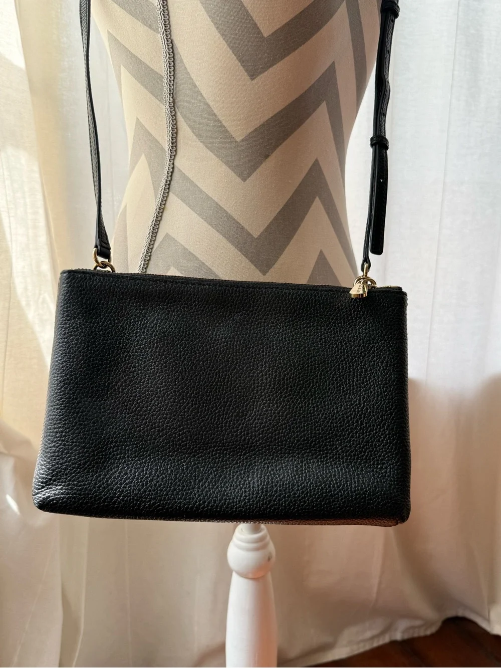 Michael Kors Black Pebbled Leather Double-Pouch Crossbody with Gold Logo
